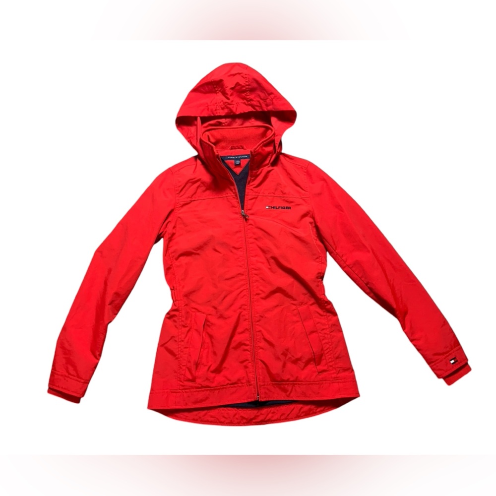 Tommy Hilfiger Red Signature Jacket Hidden Hood Preppy Lightweight XXS